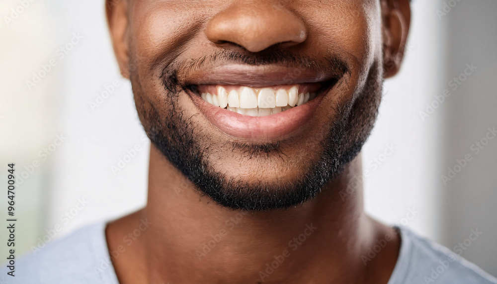 Radiant Black African-American male smile with perfect white teeth against solid white background DEI DEIB Radiant Black African-American male smile with perfect white teeth against solid white background DEI DEIB