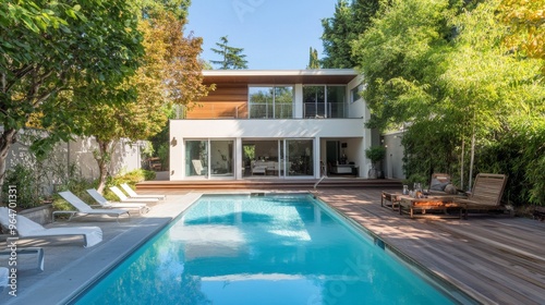 Wallpaper Mural Modern House with Pool and Garden Torontodigital.ca