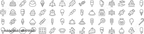 Pastry, Sugary Food and Desserts Outline Simple Linear Image Collection. Editable Stroke. Suitable for Web Sites, Books, Cards, Apps