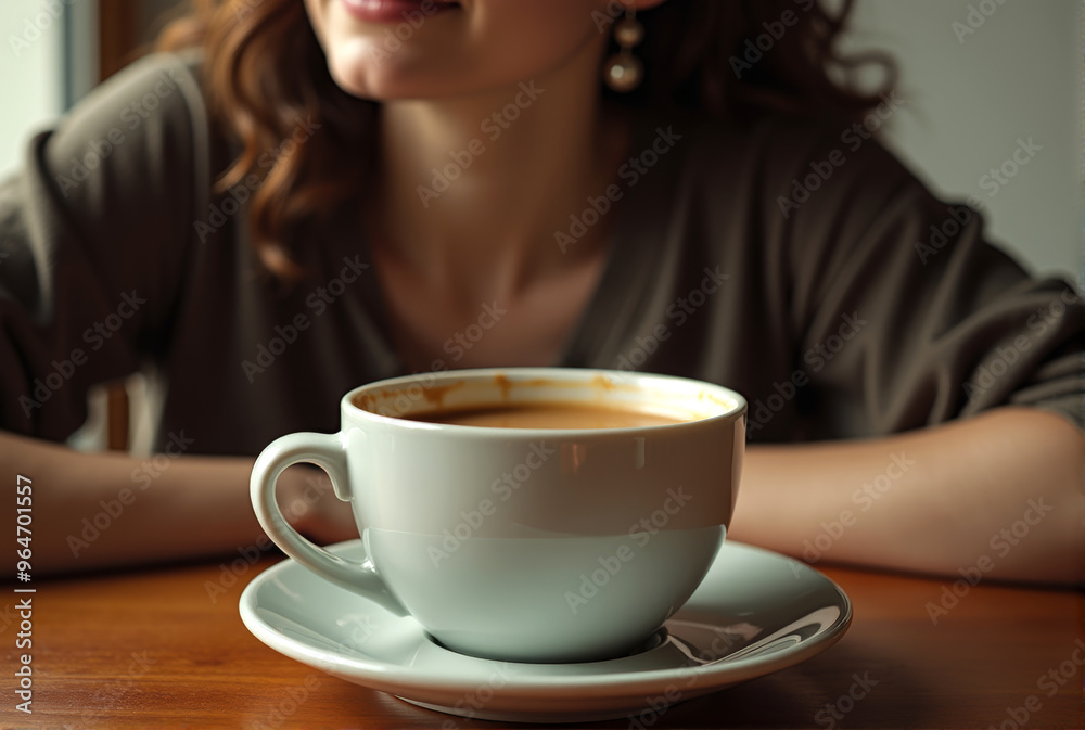 custom made wallpaper toronto digitalYoung woman having a refreshing hot cup of coffee at a cafe. White cup on a wooden table