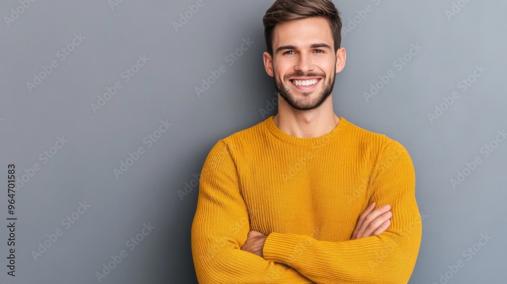 Smiling Young Man in Yellow Sweater Smiling Young Man in Yellow Sweater
