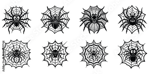 Set of Halloween Creepy Spider Web Icon Vector Illustration on Transparent Background 