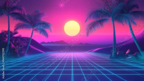 Retro Sunset with Tropical Vibes