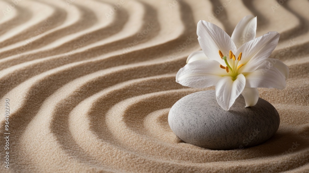 Tranquil Zen Garden with Stone and Flower Tranquil Zen Garden with Stone and Flower