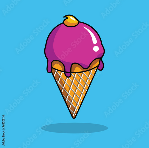 Cartoon Illustration of Ice Cream Cone Icon.
