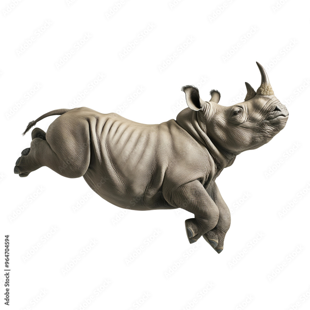 Obraz premium Rhinoceros isolated on white or transparent background, png clipart, design element. Easy to place on any other background.
