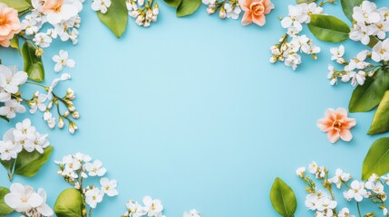 Floral Frame on Blue Background