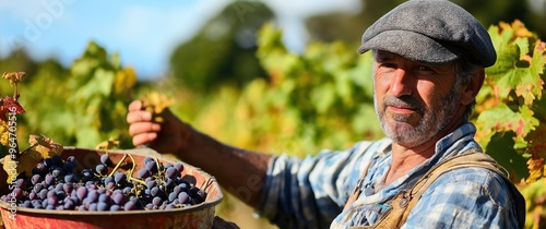 Experienced Sicilian Grapegrower Holding Freshly Picked Grapes