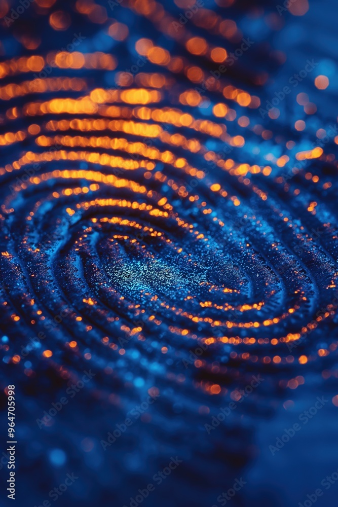 Abstract close up of a finger print with a blue vertical background. Abstract close up of a finger print with a blue vertical background.