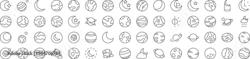 Collection of Space Related Line Icons. Editable Stroke for Design, Web Sites, Apps, Cards. Contains Linear Images of Various Planets