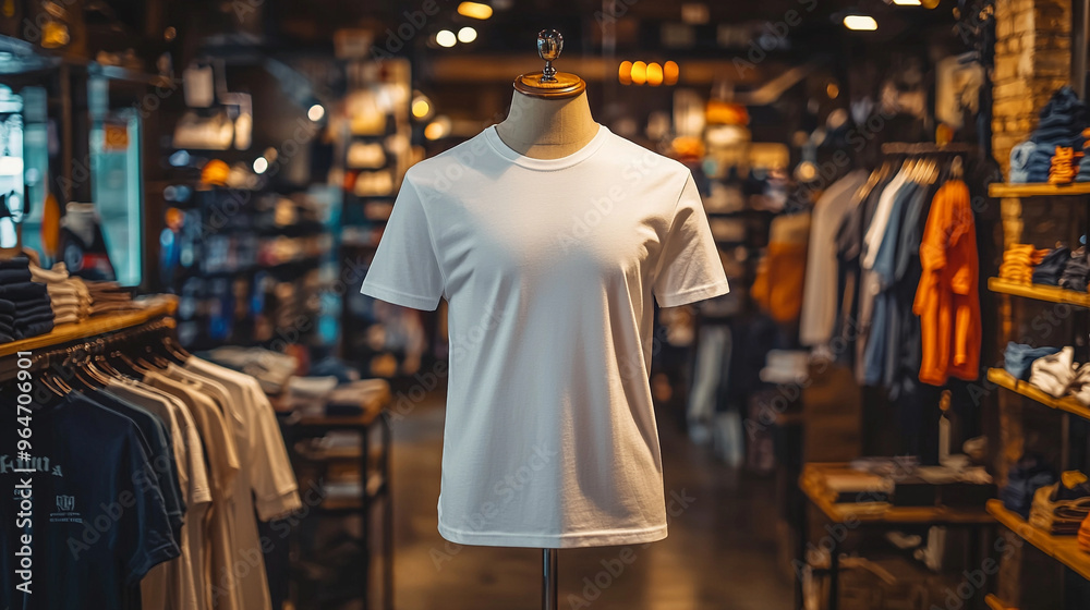 A white shirt is displayed in a store