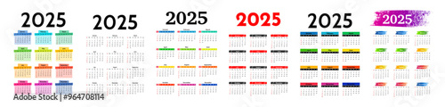 Calendar for 2025 isolated on a white background