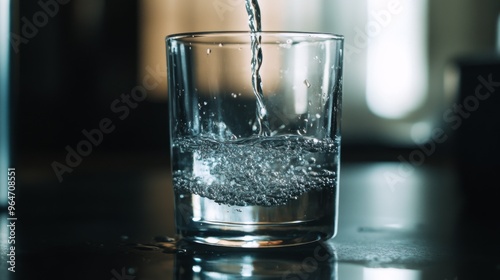 Refreshing Water Pouring into Glass