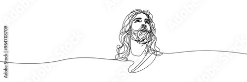vector image of Jesus in a single line style on a white background