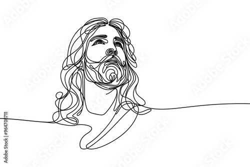 vector image of Jesus in a single line style on a white background