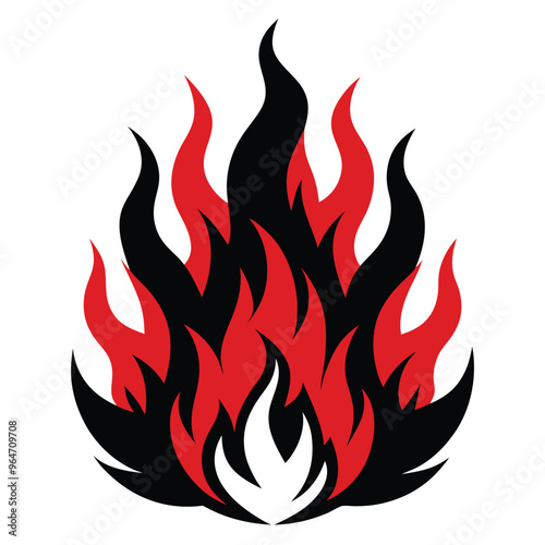 Fire and flames. Black and red fiery flames. Vector scalable design on white background