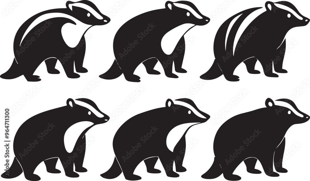 Fototapeta premium Badger Minimalist Black Silhouette Vector Collection