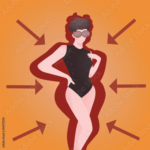 vector illustration of a beautiful woman with a swimsuit on a brown background