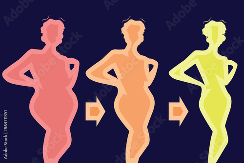 set of female models, body, vector illustration