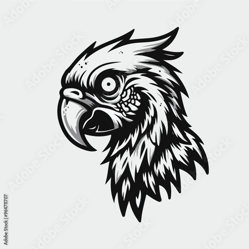 Parrot Halloween Clipart Illustration and Black and White. Funny Clip Art Halloween Forest Bird. Cute Vector Illustration of a Kawaii Halloween Animal in a Zombie Costume logo icon sticker tattoo.