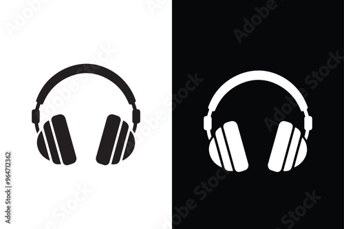 Black and White Background Headphone Silhouette  Vector Icon Collection.