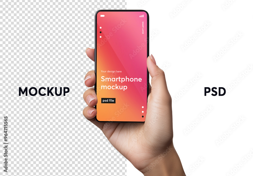 Hand holding a smartphone mockup - generative ai image Stock Template ...