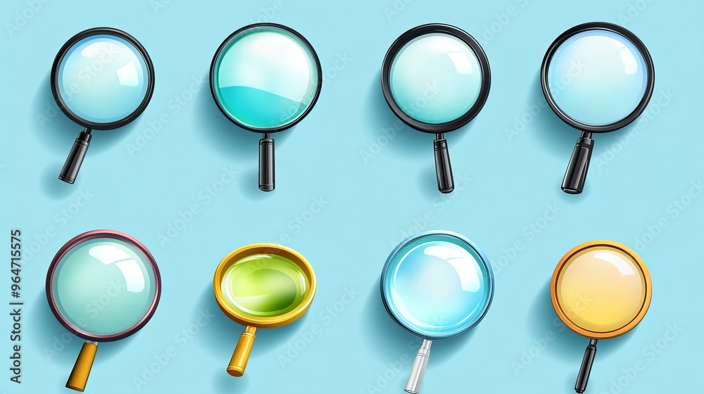 A vector illustration of a magnifying glass icon set, symbolizing zoom functions A vector illustration of a magnifying glass icon set, symbolizing zoom functions