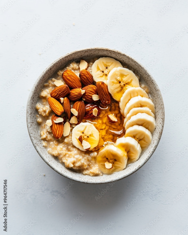 nutritious oatmeal bowl with banana and almonds nutritious oatmeal bowl with banana and almonds