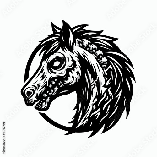Horse Crazy undead zombie halloween unicorn with the worm on the white background icon logo sticker tattoo