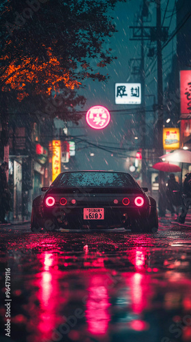 Japanese tuning car, abstract anime poster art, Generative AI.