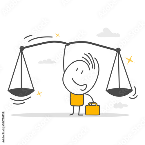 The concept of justice and honesty. The confident businessman leader raises the ethical balance scale.