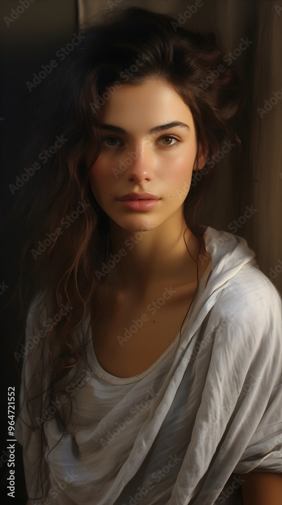 A serene woman with tousled hair and soft expression sits near a window, her surroundings illuminated by gentle, natural light, exuding calm and peace. A serene woman with tousled hair and soft expression sits near a window, her surroundings illuminated by gentle, natural light, exuding calm and peace.