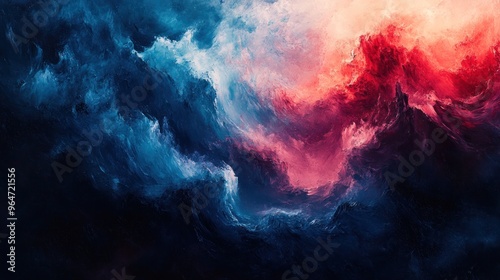 Abstract Painting of Blue and Red Swirls