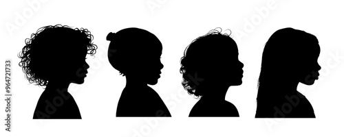 Set of silhouette of a little girl side view, progil - vector illustration