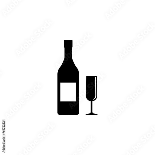 Elegant silhouette icon of a wine bottle and glass, perfect for a sophisticated setting.