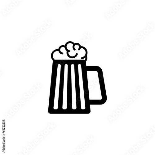 Black and white vector icon depicting a frothy beer mug, perfect for pub and bar related designs.
