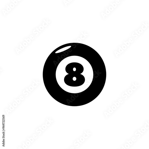 Black and white vector icon of a billiard ball number 8.