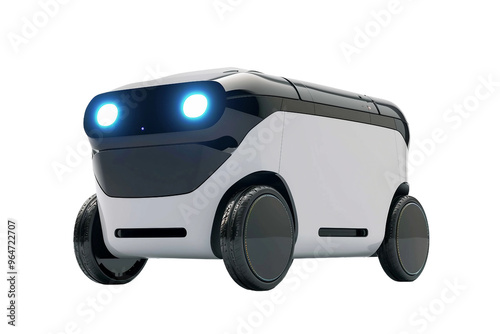 Futuristic autonomous delivery robot isolated on transparent background