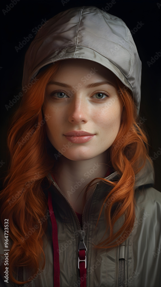 A close-up portrait of a young woman with beautiful red hair, dressed casually in outdoor gear, exuding confidence and natural charm in a rustic setting. A close-up portrait of a young woman with beautiful red hair, dressed casually in outdoor gear, exuding confidence and natural charm in a rustic setting.