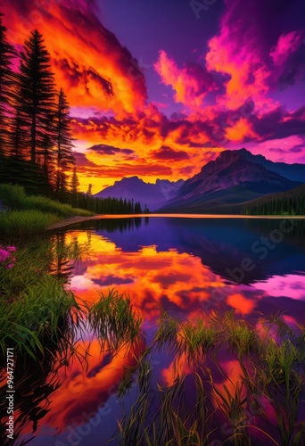 vibrant scenic landscape capturing breathtaking sunset views rich colors stunning natural beauty, scenery, horizon, sky, clouds, nature, light, evening