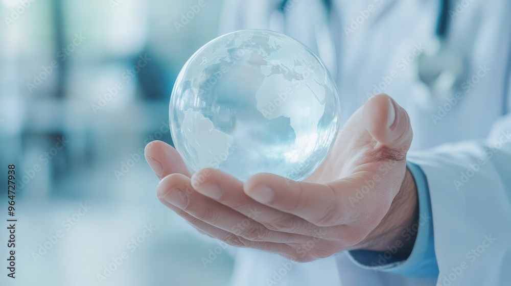 A doctor holds a globe in his hand A doctor holds a globe in his hand