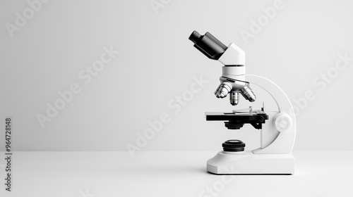 A microscope is on a white background