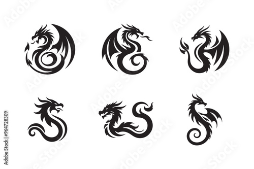 Dragon silhouette vector art illustration