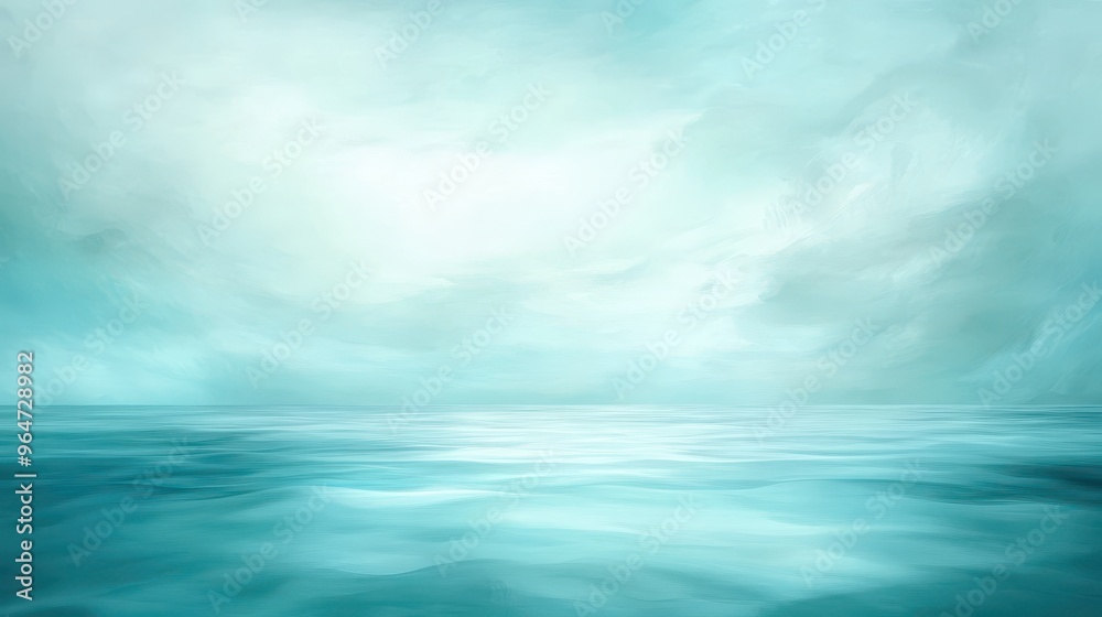 A painting of a blue ocean with a cloudy sky A painting of a blue ocean with a cloudy sky