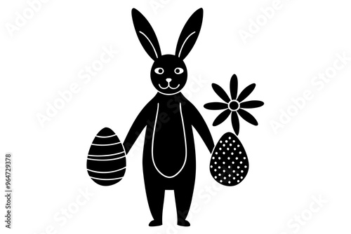 Beautiful ester bunny with eggs silhouette vector icon illustration