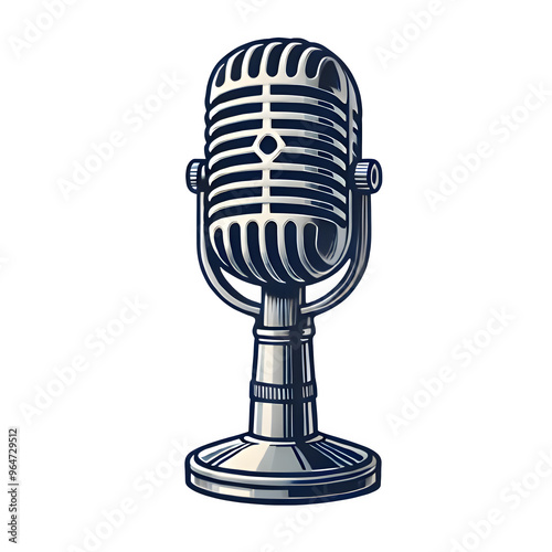 A high-quality illustration of a vintage retro microphone, showcasing classic design elements