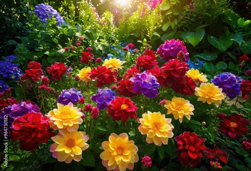 Wallpaper Mural vibrant colorful garden blooms flourishing under bright sunlight lush green landscape, flowers, petals, colors, plants, greenery, blossoms, nature, flora Torontodigital.ca