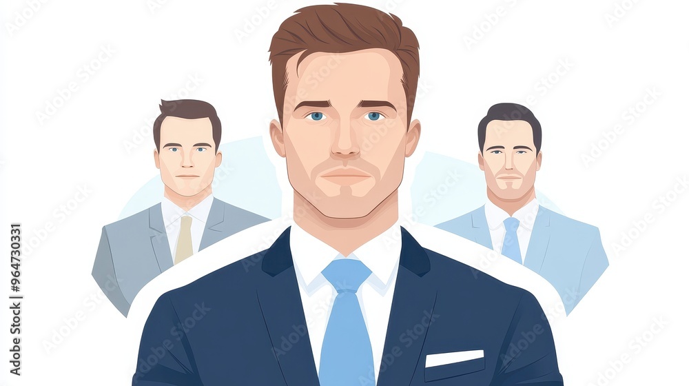 Three men in suits are standing next to each other Three men in suits are standing next to each other
