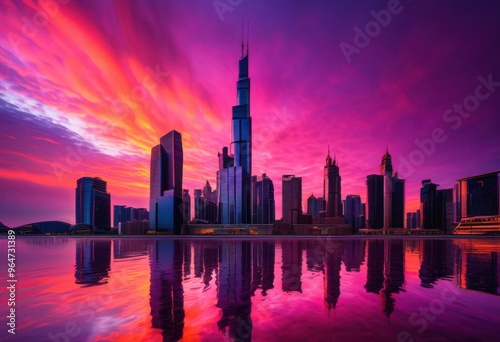 vibrant city skylines dawn featuring dynamic architectural structures multicolored horizon bright emerging sunlight, architecture, colorful, building, urban