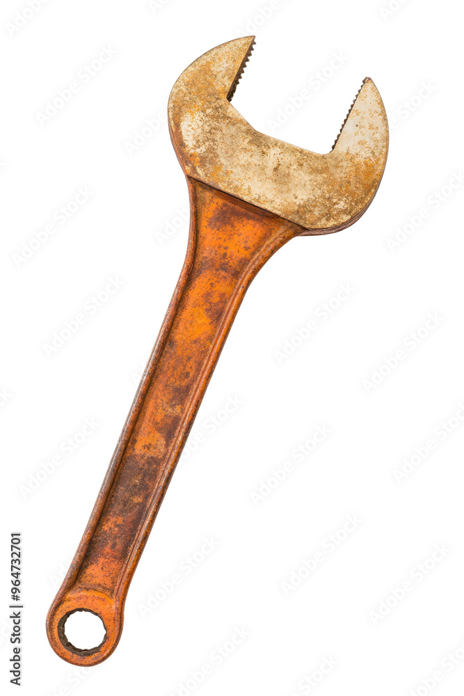 An old, rusty wrench, perfect for mechanical and repair projects, showcasing vintage tool design and wear. An old, rusty wrench, perfect for mechanical and repair projects, showcasing vintage tool design and wear.